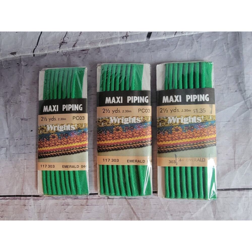 Vintage 80s Wrights Maxi Piping 2 1/2 yards Lot 3 Emerald Green 044 NEW